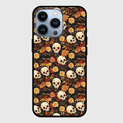 Чехол для iPhone 13 Pro Черепа и цветы - паттерн, цвет: 3D-черный