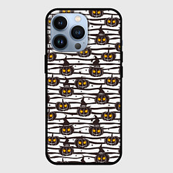 Чехол для iPhone 13 Pro Halloween - тыквы, светящиеся глаза, цвет: 3D-черный