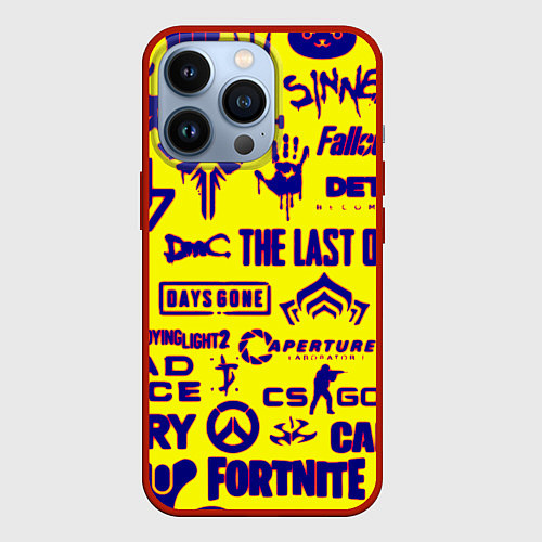 Чехол iPhone 13 Pro Логотипы игр на жёлтом / 3D-Красный – фото 1