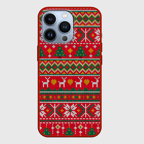 Чехол iPhone 13 Pro Текстура свитерной вязки новогодняя / 3D-Красный – фото 1