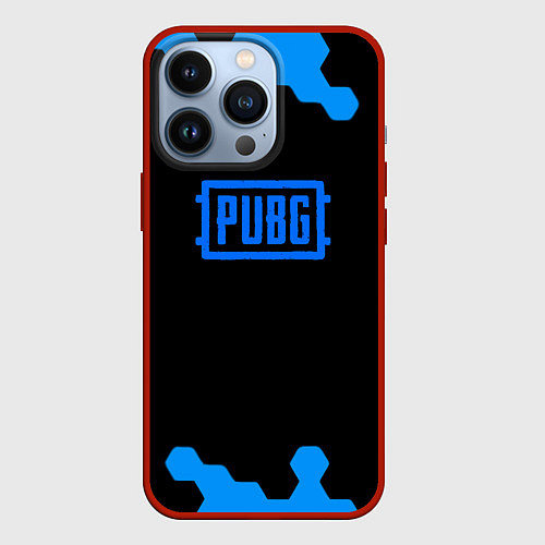 Чехол iPhone 13 Pro PUBG синие соты абстракция / 3D-Красный – фото 1