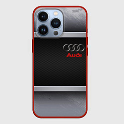 Чехол для iPhone 13 Pro Audi metal texture, цвет: 3D-красный