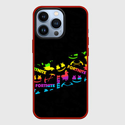 Чехол для iPhone 13 Pro Fortnite rainbow, цвет: 3D-красный