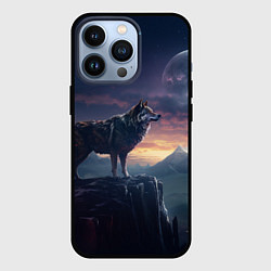 Чехол для iPhone 13 Pro Волк и луна, цвет: 3D-черный