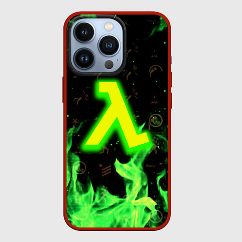 Чехол iPhone 13 Pro Half life огонь зеленый / 3D-Красный – фото 1