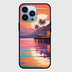 Чехол для iPhone 13 Pro Летний домик пальмы закат, цвет: 3D-черный