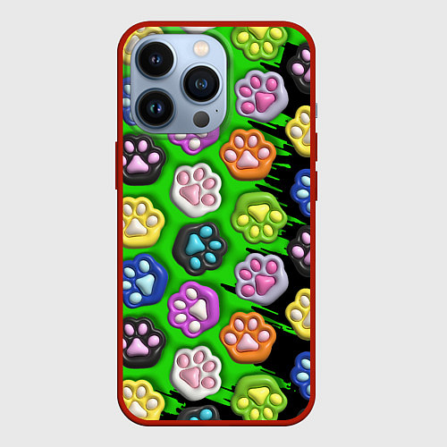 Чехол iPhone 13 Pro Паттерн лапка слайм / 3D-Красный – фото 1