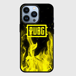 Чехол для iPhone 13 Pro PUBG fire yellow, цвет: 3D-черный