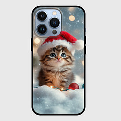 Чехол для iPhone 13 Pro Котенок и новогодние шарики, цвет: 3D-черный