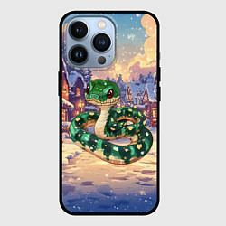 Чехол для iPhone 13 Pro Новогодняя зеленая змея 2025, цвет: 3D-черный