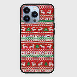 Чехол для iPhone 13 Pro Deer christmas pattern, цвет: 3D-черный