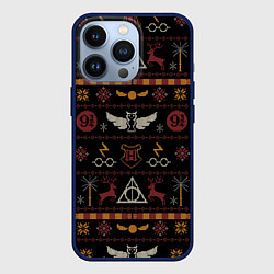 Чехол для iPhone 13 Pro Новогодний паттерн - Гарри Поттер, цвет: 3D-тёмно-синий