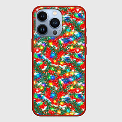 Чехол для iPhone 13 Pro Яркие гирлянды на еловых ветках, цвет: 3D-красный