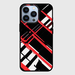 Чехол для iPhone 13 Pro Красно-белые линии на чёрном фоне, цвет: 3D-черный