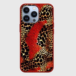 Чехол для iPhone 13 Pro Красно-черно-золотая змеиная кожа, цвет: 3D-красный