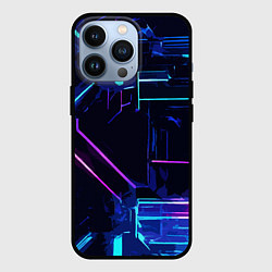 Чехол для iPhone 13 Pro Сине-розовые полосы на чёрном фоне, цвет: 3D-черный