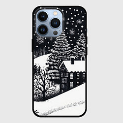 Чехол для iPhone 13 Pro Новый год в черно-белом стиле, цвет: 3D-черный