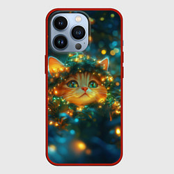 Чехол для iPhone 13 Pro Котенок внутри новогодней елки, цвет: 3D-красный