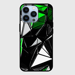 Чехол для iPhone 13 Pro Зелёно-белые рельефные треугольники на чёрном фоне, цвет: 3D-черный