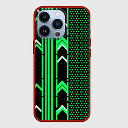 Чехол для iPhone 13 Pro Зелёные обои на чёрном фоне, цвет: 3D-красный