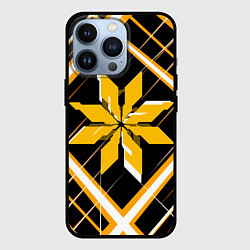 Чехол для iPhone 13 Pro Жёлто-белая звезда и полосы на чёрном фоне, цвет: 3D-черный