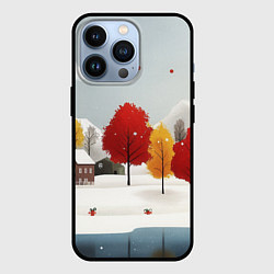 Чехол для iPhone 13 Pro Зимний пейзаж деревья, цвет: 3D-черный