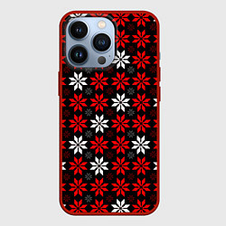 Чехол для iPhone 13 Pro Red and white stars on a black background, цвет: 3D-красный