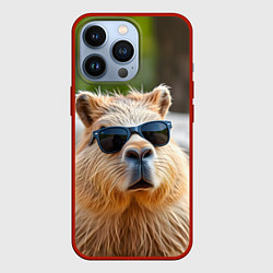 Чехол для iPhone 13 Pro Модная капибара в темных очках, цвет: 3D-красный