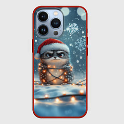 Чехол для iPhone 13 Pro Сердитый новогодний ёжик, цвет: 3D-красный