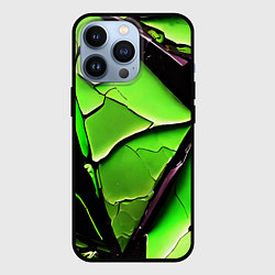 Чехол для iPhone 13 Pro Чёрные трещины на зелёном фоне, цвет: 3D-черный