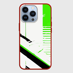 Чехол для iPhone 13 Pro Полосы на белом фоне чёрно-зелёные, цвет: 3D-красный