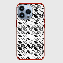 Чехол для iPhone 13 Pro Чёрно-белые фигуры на белом фоне, цвет: 3D-красный