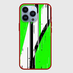 Чехол для iPhone 13 Pro Black and white vertical stripes on a green backgr, цвет: 3D-красный