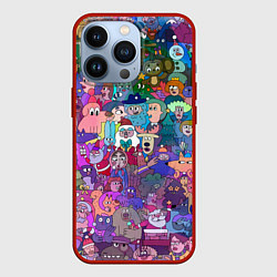 Чехол для iPhone 13 Pro Новогодний виммельбух, цвет: 3D-красный
