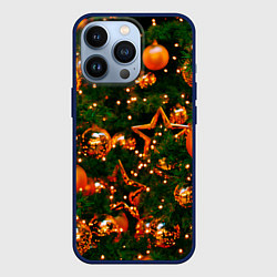 Чехол для iPhone 13 Pro Новогодние игрушки на ветках, цвет: 3D-тёмно-синий