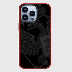 Чехол для iPhone 13 Pro Герб России - черный минимализм, цвет: 3D-красный