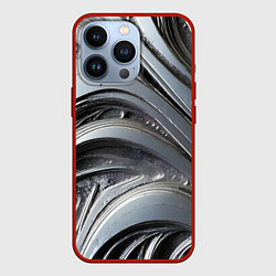 Чехол для iPhone 13 Pro Полированный серебряный металл, цвет: 3D-красный