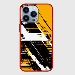 Чехол для iPhone 13 Pro Diagonal black and white stripes on a yellow backg, цвет: 3D-красный