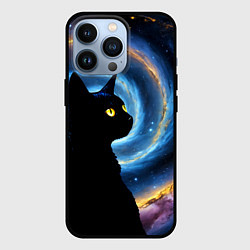 Чехол для iPhone 13 Pro Кот на фоне космоса, цвет: 3D-черный