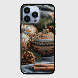 Чехол для iPhone 13 Pro Новогодние шары и шишки, цвет: 3D-черный