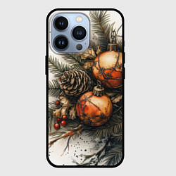 Чехол для iPhone 13 Pro Новогодние игрушки и шишки, цвет: 3D-черный
