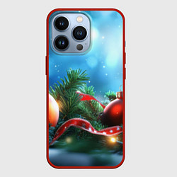 Чехол для iPhone 13 Pro Красные игрушки новогодние, цвет: 3D-красный