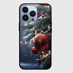 Чехол для iPhone 13 Pro Красные новогодние шары с узорами, цвет: 3D-черный