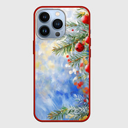 Чехол для iPhone 13 Pro Пейзаж новогодние игрушки и елка, цвет: 3D-красный