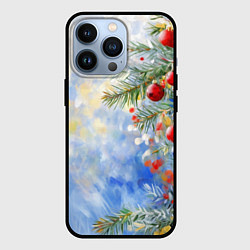 Чехол для iPhone 13 Pro Пейзаж новогодние игрушки и елка, цвет: 3D-черный