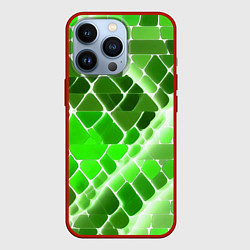 Чехол для iPhone 13 Pro Зелёные рельефные плитки и белое свечение, цвет: 3D-красный