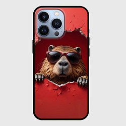 Чехол для iPhone 13 Pro Капибара на красном фоне, цвет: 3D-черный