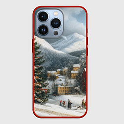 Чехол для iPhone 13 Pro Новогодняя огромная елка и маленькие домики, цвет: 3D-красный