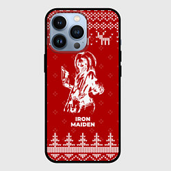 Чехол для iPhone 13 Pro Новогодний Iron Maiden с оленями, цвет: 3D-черный