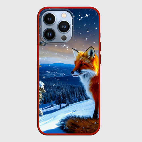 Чехол iPhone 13 Pro Лисичка в зимнем лесу / 3D-Красный – фото 1